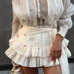 2026 Spring Summer Floral Embroidered Chiffon Wrap Tie Waist Ruffle Mini Dress Sheer V-Neck Romantic Feminine Women Date Vestido