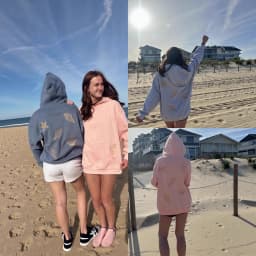Women's Autumn Winter Velvet Embroidered Shell Pattern Hooded Patch Pocket Long Sleeve Sweatshirt