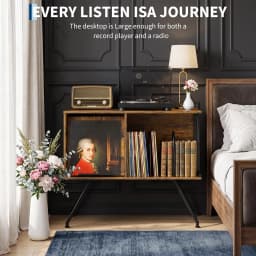 31.5in Record Player Stand With Storage, Flip Top Vinyl Record Cabinet For 150+ Albums, Turntable Table With Dividers