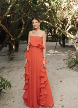 Elegant Women's Strapless Ruffles Long Dress Off Shoulder Pleated Maxi Dresses Evening Wedding Guest Party Gown Beach Vacation