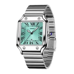 Luxury Watch for Men Square Rectangle Reloj Sliver Orologio Black Leather Strap Stainless Steel Quartz Wristwatch Male Man Clock