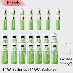 New Rechargeable1.5V AA 13600mAh+AAA 6800mAh Lithium Battery,USB Fast Charging Li-ion Battery , 2000 Cycles with USB- C Cable