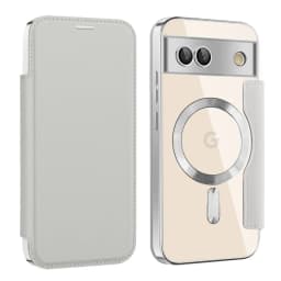Luxury Leather Wallet Card Clip Magnetic Clear Phone Case for Google Pixel 9 Pro XL 8A 7A Plating Wireless Charging Flip Cover