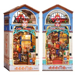 Rolife DIY Book Nook Kit 3D Puzzle Treasure Toy Shop Wooden Bookends Craft Kit with LED Light for Bookshelf Decor Brain Teasers Dollhouse Jigsaw for Holiday Gift