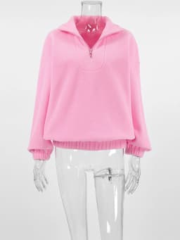 Tossy Fleece Half Zip Sweatshirt Long Sleeve Mock Neck Drop Shoulder Ribbed Cuff Ribbed Hem Oversized Daily Street Sweatshirt