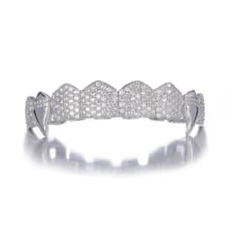 TOPGRILLZ Vampire Bling Full Micro Pave Cubic Zircon Teeth Grillz Caps 8 Top& 8 Bottom Removable Dental Grills For Halloween