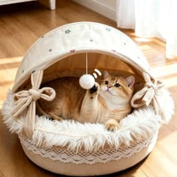 BOOTEELY Pet Cradle Cat Nest Bow Lace Semi-Closed Universal In All Seasons Breathable With Canopy Shading Pet Nest