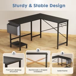 MCQ L Shaped Standing Office Computer Desk with Storage Bag and Side Hook Ergonomic Computer Corner Gaming Desk with PC Stand for Home Office Use Workstation