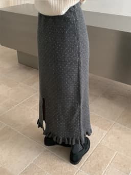 Autumn Winter Knitted Polka Dot A-Line Skirt Women's High Waist Straight Cut Long Skirt with Slit Back for City Commuting