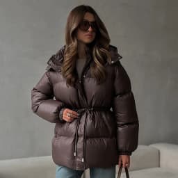 Hooded Women's Winter Jacket Zipper Drawstring Puffer Coat Shiny Thickened Bubble Coat Detachable Hood Mid Length Cotton Coat