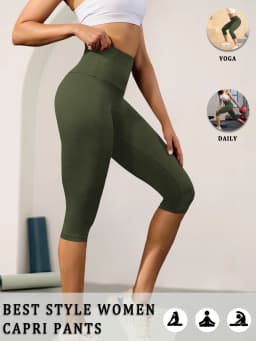 Women High Waisted Capri Pants Super Soft No See Through Tummy Control Yoga Running Workout Home Casual Leggings
