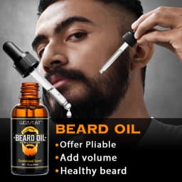 Beard Care Kit for Men, Wash Conditioner Beard Oil and Balm with Comb Brush and Scissors, Sandalwood Scented, Perfect Gift for Men