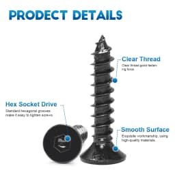 10-50pcs Hex Socket Flat Head Self Tapping Screw M2 M3 M4 M5 M6 8.8 Grade Carbon Steel Countersunk Allen Head Wood Tapping Screw