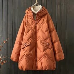 Schinteon Women White Down Jacket with Hood Solid Color Loose Casual Warm Autumn Winter A-lined Outwear Parka Coat 2026 New