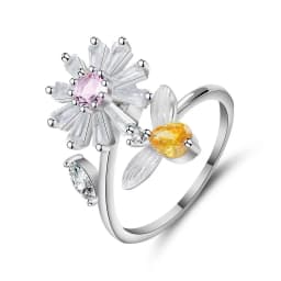 SMJEL Flower Shiny Rhinestone Rotatable Fidget Spinner Ring for Women Anti Anxiety Butterfly Animal Design Anti Stress Accessory