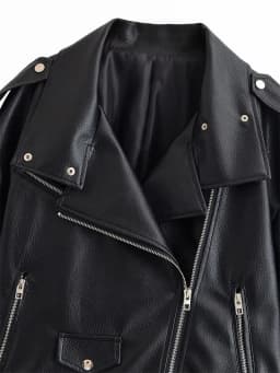 Guobioziy 2026 Fall New Arrival Women's Jacket Black Long-Sleeve Faux Leather Zipper Biker Jacket Parka Stylish and Trendy