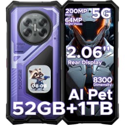 DOOGEE V50 Pro 5G AI Rugged Phone 6.78" Dimensity 8300 52GB RAM(16+36) 1TB ROM with 2.06" AMOLED Multi-function Rear Display 200MP Camera 64MP Night Vision Camera Android 16 Supports Walkie Talkie
