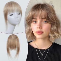 100% Human Hair Bangs Blonde Brown Wispy Bang Hair Clip in Bangs Fringe with Temples Hairpiece for Women Clip on Air Bang 4.5in