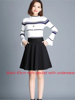 Skirts Women Size M-3XL Pleated Solid Pocket Elastic Waist Middle Skirt Trendy All-match Office Lady Skin-friendly Elegant