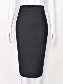 BEAUKEY Classic Bandage Knitted Split White Skirts Midi High Waist Black Classic Fashion Long Skirts Bosycon Elastic Thick Skirt