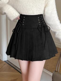 Women's 2025 New Collection Suede A-Line Skirts High Waisted Pleated Mini Flared Skirt for Autumn Winter, Casual Short Skirt