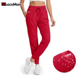 MAGCOMSEN Women's Waterproof Hiking Pants Quick Dry Drawstring Waist Joggers 3 Zipper Pockets Lightweight Outdoor Sport Trousers