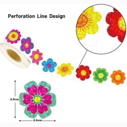 500pcs 1" Laser Flower Sticker Roll Cute Flower Shape Sealing Sticker Color Waterproof Self-adhesive Sticker Gift Packaging Stic