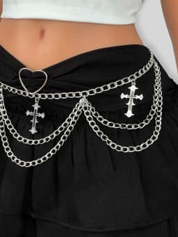 HERSHINE Women's Silver Three-Layer Cross Chain Waist Chain, Y2K Gothic Punk Harajuku Style Rock Hip Hop Accessory,spring,summer