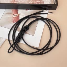New Braided Leather Thin Belt Metal head Knotted Long Dress String Waistband PU leather Decorative Coat Belt Waist strap