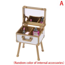1Set 1:12 Dollhouse Mini Vanity Cosmetic Case Lipstick Perfume Air Cushion Mirror With Holder Furniture Decor Play House Toys