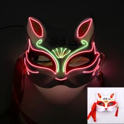 Holiday Light Up Neon Half Face Mask Flashing in Dark Fox Mask Halloween LED Luminous Fox Mask for Women Girl Cosplay Props