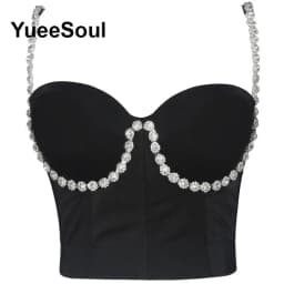 Black Y2K Tops White Rhinestone Sequins Tassel Slim Crop Top New Gothic Party Club Wedding High Street Sexy Corset Top Camis