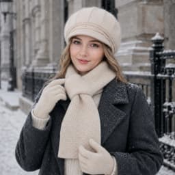 3-Piece Women’s Winter Hat Scarf Gloves Set, Fuzzy Visor Cap & Pull-Through Neck Warmer, Warm Knit Cold Weather Accessories
