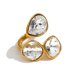 Yhpup 2026 Multi Color K9 Crystal Square Adjustable Ring for Women 18K Gold Color PVD Plated Shiny Exquisite Jewelry
