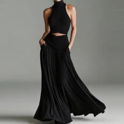 Women's Turtleneck Sleeveless Pullover Short Top with Maxi Skirts Two-Piece Set Casual Elegant Holiday Simple Outfit Streetwear