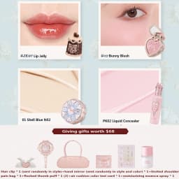 Flower Knows Makeup Gift Set Lip Cream,Blush,Cushion BB Cream,Brightening Concealer,Hydrating Essence & Cosmetic Bag All-in-One