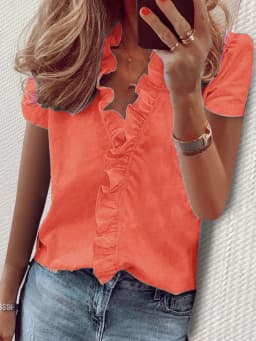 Casual Short Sleeve V Neck Ruffles Blouses Elegant Office Lady Shirts Summer Vintage Harajuku Loose Tops Female Boho Tunic