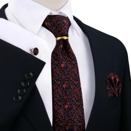 Necktie Ring For Men Luxury Tie Handkerchief Cufflinks With Gold Metal Ring Suit Paisley Red Tie For Wedding 8cm Man Accessories