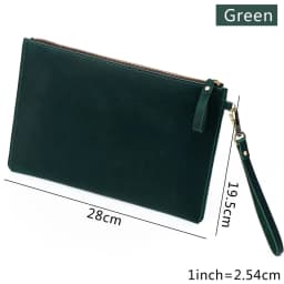 Genuine Leather Vintage Document Organizer Pouch with Zipper Slim File Papers Holder for IPad Mini & Smartphone Travel Office