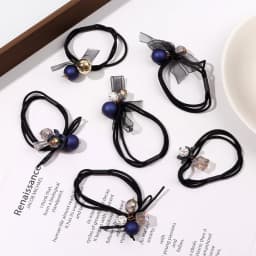 Sea Blue Tie Hair Rubber Band Six-Piece Pullover Rope Women's High Stretch Scrunch Hair Ornament Hair Rope