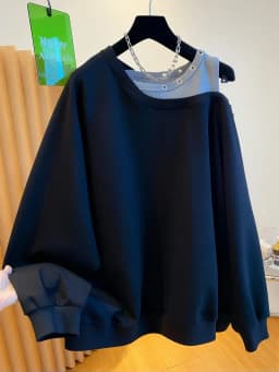 Fake Two Piece Casual Oversized Off Shoulder Sweatshirt Tops Women Designer Hollow Out Sweatshirt Fall Hoodie Jacket Outwear