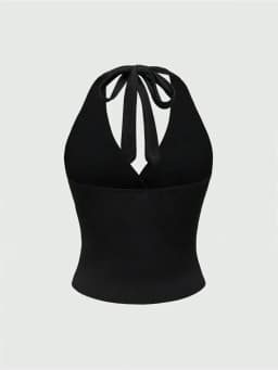 Solid V-neck Backless Halter Crop Top for Women Summer Sexy Y2K Sleeveless Ruched Top Streetwear