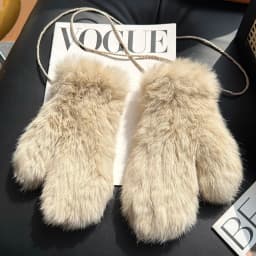 Women's Winter Real Rex Rabbit Fur Gloves Warm Thick Ladies Fur Mittens Elastic Girls Ski Glove Mitts Elastic Soft With String