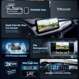 Ottocast OttoSafe Cam 2 in 1 Dash Cam Wireless CarPlay Adapter 2K 130° Wide Angle Night Vision Front Auto Recording Rear DashCam