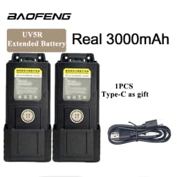 Baofeng UV5R Walkie Talkie Battery with Type-C Enlarge 2600mAh/3000mAh Li-ion Battery USB-C Cable BL-5 UV-5RA UV-5RE BF-F8+