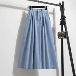 Plus size Women 2025 Autumn New Lyocell Denim Skirt Chubby Girl High Waist Slimming Belly Covering A Word Pleated Umbrella Skirt