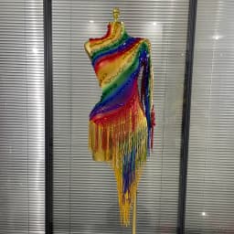 New Rainbow Women Sexy One Shoulder Mesh See Through Tassles Bodycon Mini Dress Birthday Fashion Bar Singer Performance Stage