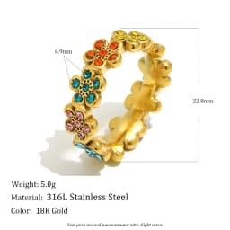 MamacitaSlay 316L Stainless Steel Multicolored CZ Stackable Ring 18K Gold Plated Vintage Waterproof Jewelry For Women Daily Wear