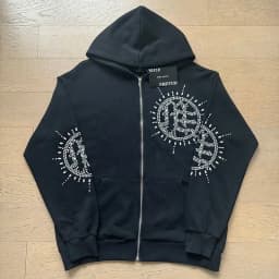 Mixed Emotion Rhinestone Hooded Pullover Hoodie Jacket, Mixed Emotion Casual Long Pants