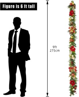 Garvee 9FT Christmas Decorations Artificial Christmas Garland in Red Gold & Silver Winter Wreath Holiday Greenery for Mantel Staircase Fireplace Indoor Outdoor Xmas Decor